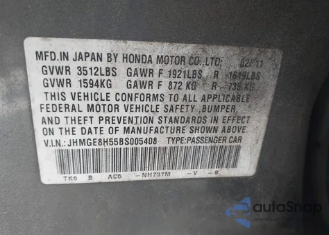 2011 Honda Fit Sport from USA, damaged, VIN JHMGE8H55BS005408